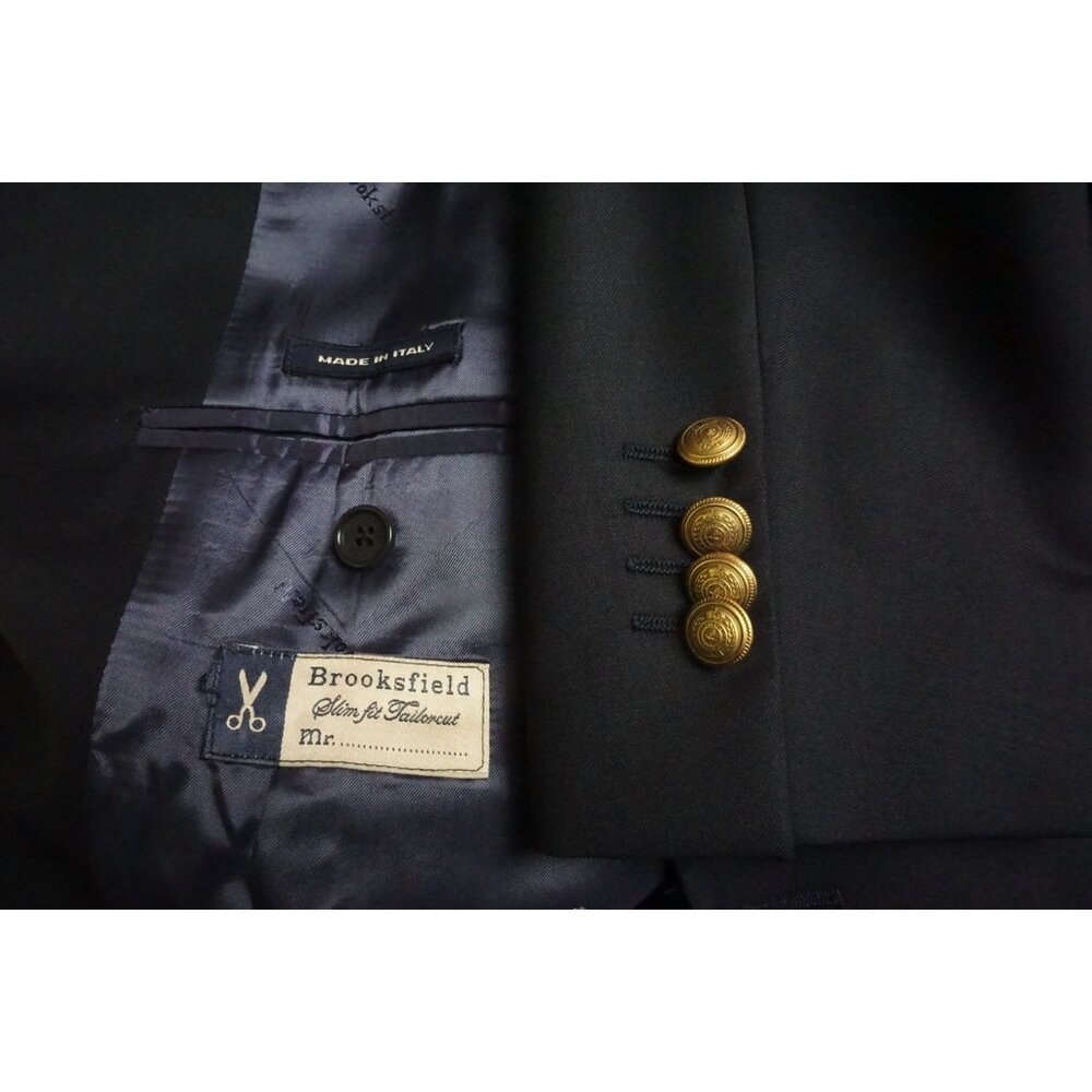 Brooksfield 100% Wool Navy Blue Gold Button Sport Coat Jacket Sz 38R BRAND NEW
